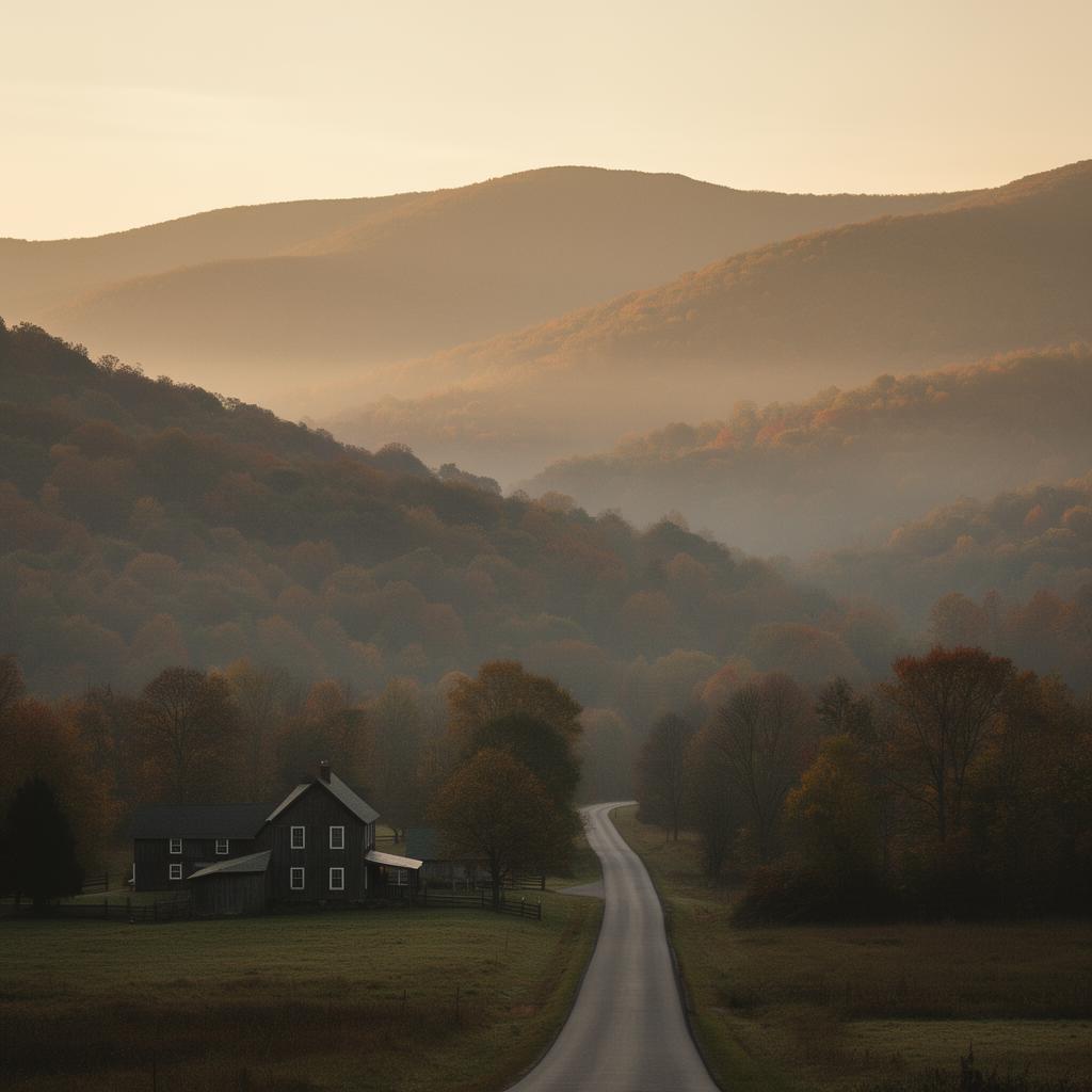 Misty Hudson Valley hills at golden hour
